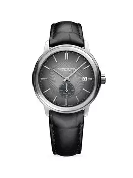 Часы Maestro из нержавеющей стали и кожи с эффектом аллигатора Raymond Weil, черный