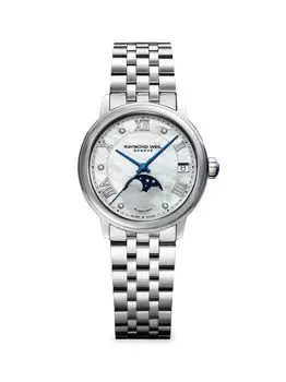 Часы Maestro Moon Phase с браслетом из нержавеющей стали и бриллиантами Raymond Weil, серебряный