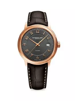 Часы Maestro с розовым золотом и кожаным ремешком Raymond Weil, роза