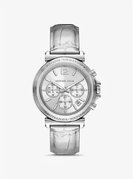 Часы Maren из серебристой кожи с тиснением под крокодила Michael Kors, серебряный