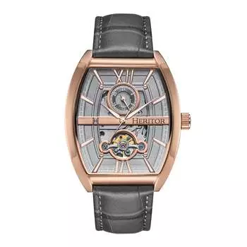 Часы Masterson Semi-Skeleton с кожаным ремешком Heritor Automatic, серый