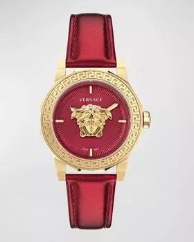 Часы Medusa Deco, 38 мм, с кожаным ремешком, красные Versace, цвет Ip Yellow Gold