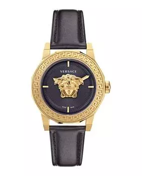 Часы Medusa Deco из кожи Versace, черный/золотой/черный