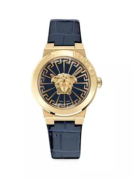 Часы Medusa Goldtone из нержавеющей стали и кожаного ремешка Versace, желтый