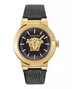Часы Medusa Infinite из кожи Versace, черный/золотой/черный