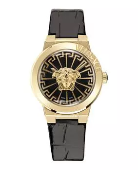 Часы Medusa Infinite из кожи Versace, цвет black/ip yellow gold/black