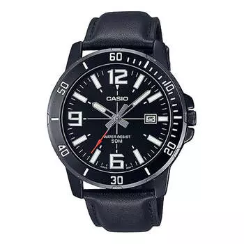 Часы Men's CASIO Dress Series Classic Minimalistic Exquisite Fashion Watch 45mm 50m Waterproof Strap Mens Black Analog, черный