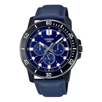 Часы Men's CASIO Dress Series Classic Minimalistic Sports 45mm waterproof Strap Mens Blue Analog, синий