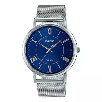 Часы Men's CASIO Dress Series waterproof quartz Watch 40mm Stainless Steel Strap Mens Blue Analog, синий