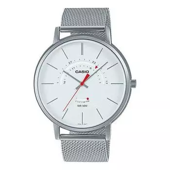 Часы Men's CASIO Dress Series Waterproof Quartz White Dial 43mm Silver Stainless Steel Strap Watch Mens Analog, белый