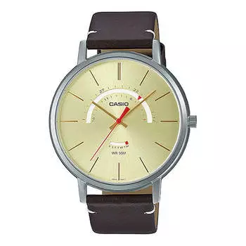 Часы Men's CASIO Dress Series waterproof quartz Watch Color 43mm Brown Strap Mens Gold Analog, желтый