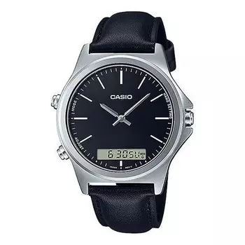 Часы Men's CASIO Dress Series Waterproof Quartz Stainless Steel Case 41.6mm Strap Watch Mens Black Analog, черный