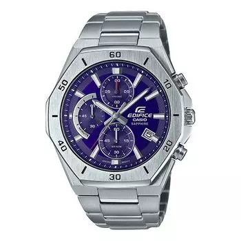 Часы Men's CASIO EDIFICE CASIO 100m Waterproof Shockproof Blue Dial Stainless Steel Strap Watch Analog Mens, синий