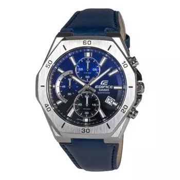 Часы Men's CASIO Edifice Fashion Business Classic Three Eyes Octagonal Dial Blue Watch Mens Analog, синий