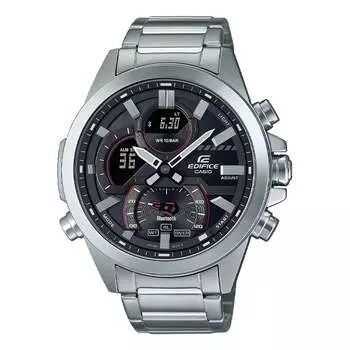 Часы Men's CASIO edifice Series 2022 Luminous Stainless Steel Silver Strap Black Dial 100m Waterproof Watch Analog Mens, черный