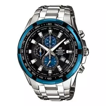 Часы Men's CASIO EDIFICE Stainless Steel Strap Blue Black Watch Mens Silver Analog, цвет silver