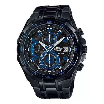 Часы Men's CASIO EDIFICE Stainless Steel Strap Blue Watch Mens Black Analog, черный