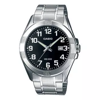 Часы Men's CASIO Quartz Watch Stainless Steel Strap 50m Waterproof Black Dial Analog Mens, черный