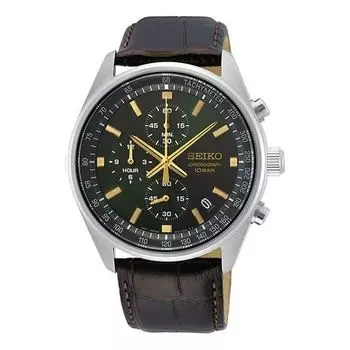 Часы Men's SEIKO Three Eyes Sports Business Belt Watch Black, черный