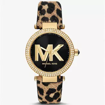 Часы Michael Kors Parker Pave Gold-Tone And Calf Hair, черный