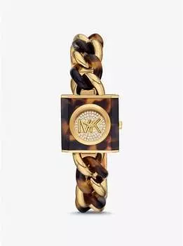 Часы Michael Kors Petite Lock Pav Gold-tone And Tortoiseshell Acetate Chain, коричневый