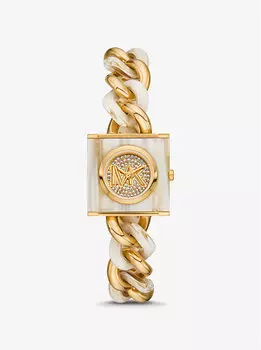 Часы Michael Kors Petite Lock Pav Gold-tone And Acetate Chain, золотой