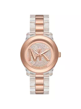 Часы Michael Kors Runway Pav Rose Gold-Tone and Acetate, прозрачный