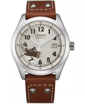 Часы Mickey Aviator с коричневым кожаным ремешком, 40 мм Citizen, коричневый