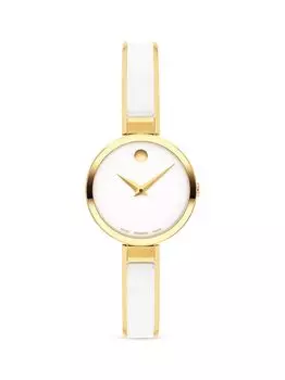 Часы Moda Bangle Goldtone из нержавеющей стали и керамики Movado, белый