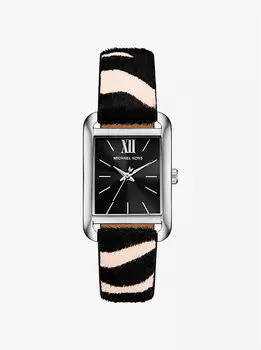 Часы Monroe из телячьей шерсти серебристого тона с принтом «зебра» Michael Kors, черный