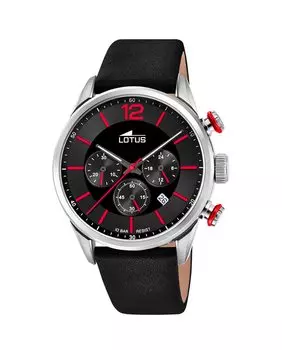 Часы мужские 18689/6 Chrono черные кожаные LOTUS, черный
