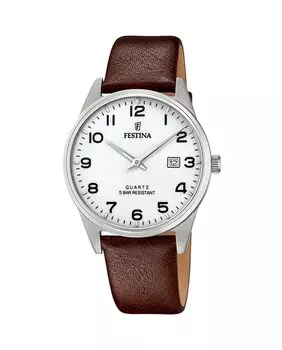 Часы мужские F20512/1 Steel Classic коричневые кожаные Festina, коричневый
