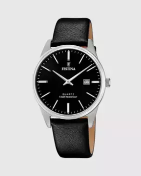 Часы мужские F20512/4 Steel Classic черные кожаные Festina, черный