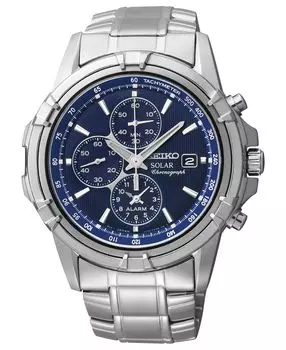 Часы, мужские хронограф, браслет из нержавеющей стали с солнечной батареей, 43 мм SSC141 Seiko