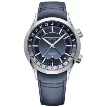 Часы мужские Raymond Weil Freelancer Automatic GMT с синим циферблатом и кожаным ремешком 2761-STC-50001