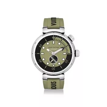 Часы мужские Tambour Street Diver, автоматический, 44 мм, сталь Louis Vuitton, зеленый