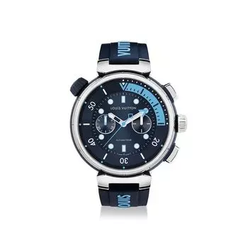 Часы мужские Tambour Street Diver Chronograph, автоматический, 46 мм, сталь Louis Vuitton, синий