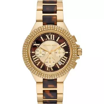 Часы наручные Michael Kors Oversized Camille Pav Gold-Tone and Tortoiseshell Acetate, золотистый/коричневый