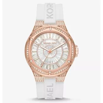 Часы наручные Michael Kors Oversized Lennox Pav Rose Gold-Tone and Silicone, белый