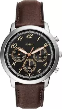 Часы Neutra Chronograph Brown Leather Watch - FS6024 Fossil, цвет Silver