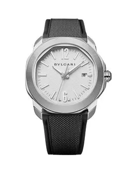 Часы Octo Roma из нержавеющей стали и каучукового ремешка BVLGARI, черный