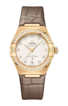 Часы Omega Constellation coaxial master chronometer с желтым золотом и бриллиантами 29 мм