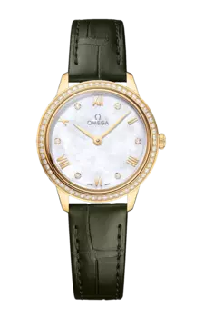 Часы Omega De ville prestige quartz из желтого золота с бриллиантами 27,5 мм