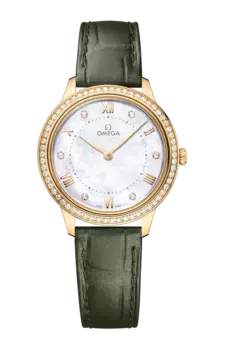 Часы Omega De ville prestige quartz из желтого золота с бриллиантами 30 мм