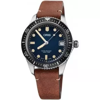 Часы Oris Divers Sixty-Five с синим циферблатом и коричневым кожаным ремешком, унисекс 01 733 7747 4055-07 5 17 45