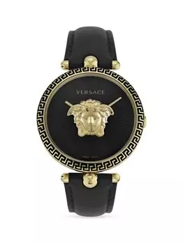 Часы Palazzo Empire Goldtone из нержавеющей стали и кожи Versace, черный