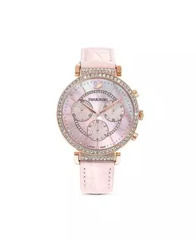 Часы Passage Chrono с розовым кожаным ремешком, 9,52 мм Swarovski, розовый