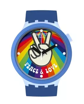 Часы Peace Hand Love с синим силиконовым ремешком Swatch, синий