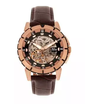 Часы Philippe автоматический, корпус из розового золота, черный циферблат, натуральная коричневая кожа, 41 мм Reign, коричневый