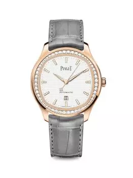 Часы Polo из 18-каратного розового золота с бриллиантами и ремешком из кожи аллигатора Piaget, серый